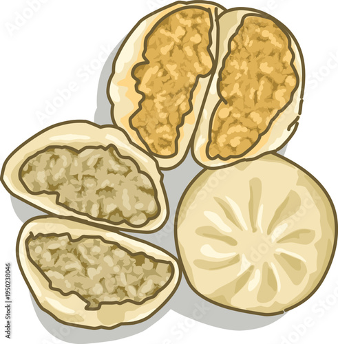 Traditional Chinese Steamed Meat Buns Baozi, Dim Sum Dumpling Asian Food Vector