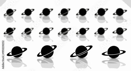 Saturn Planet with Rings Silhouette Vector Illustration and Space Icon Design Elements