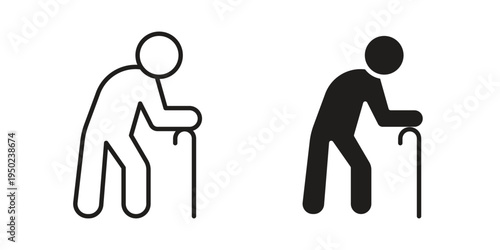 Person walking with cane icon line vector illustration in solid color design