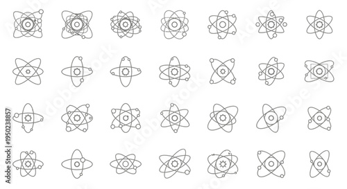 Solar System Orbit and Atomic Nucleus Icon Set for Science Education Vector Illustration Design