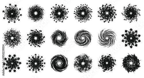 Cosmic Star Cluster and Spiral Galaxy Silhouette Vector Illustration Design Element Set