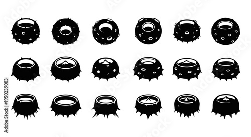 Minimalist Planet Crater and Moon Surface Silhouette Icons Vector Illustration Design Elements