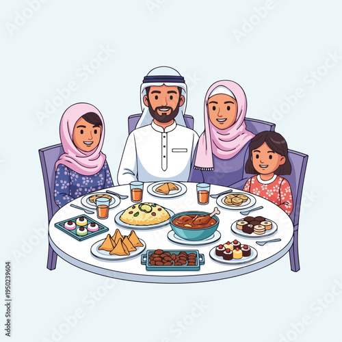 Middle Eastern family enjoying a meal together at a table
