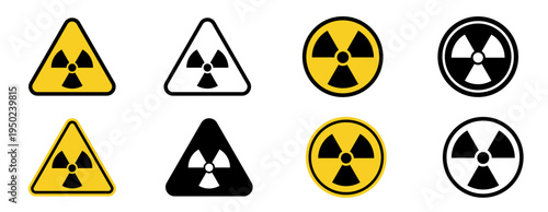 Set of radiation hazard signs. Radiation area. Radioactive threat alert.
