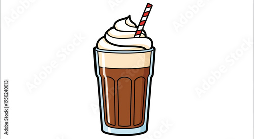 Cartoon milkshake with whipped cream and straw
