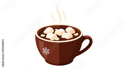 hot chocolate with marshmallows in a brown mug snowflake