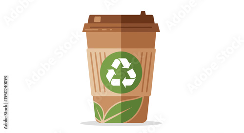 Eco friendly disposable coffee cup with recycling symbol