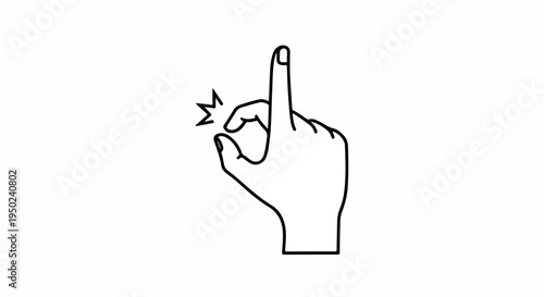 A hand with index finger pointing up and thumb touching, creating a spark on a plain white background in a minimalist line drawing style.