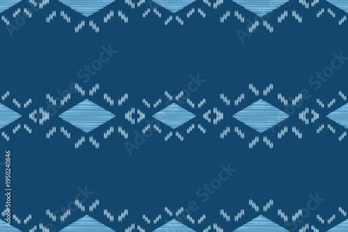 Fabric pattern ethnic tribal ikat embroidery with blue color background in motifscolorful,traditional,art.