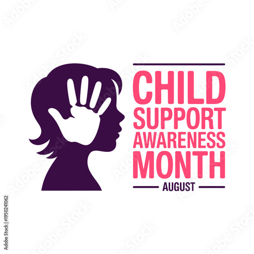 Child support awareness month August campaign logo with purple silhouette and pink text