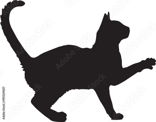 Black silhouette cat stretching tail raised posture vector design animal feline minimal style
