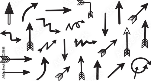 Black silhouette arrow icons curved straight zigzag loop vector design abstract minimal style