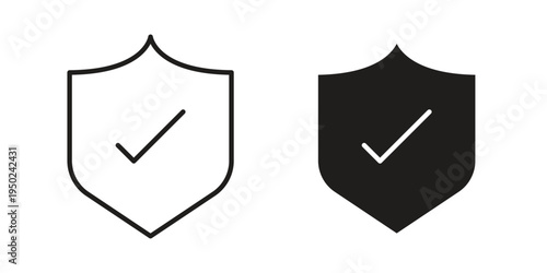 Shield check mark icon line vector illustration in solid color design