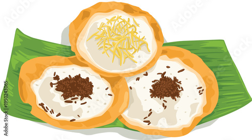 Traditional Indonesian Serabi Pancake with Chocolate and Cheese, Sweet Surabi Asian Dessert Vector
