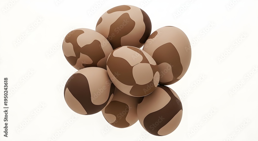 Fototapeta premium Abstract brown and beige patterned eggs arranged in a stack, creating a visually interesting cluster