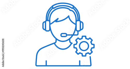 Line art illustration of a customer service representative with a headset