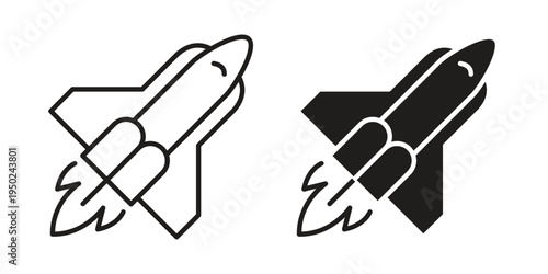 Space shuttle icon line vector illustration in solid color design