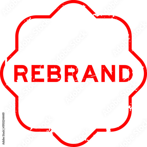Grunge red rebrand word rubber seal stamp on white background