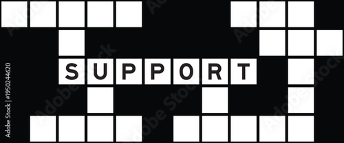 Alphabet letter in word support on crossword puzzle background