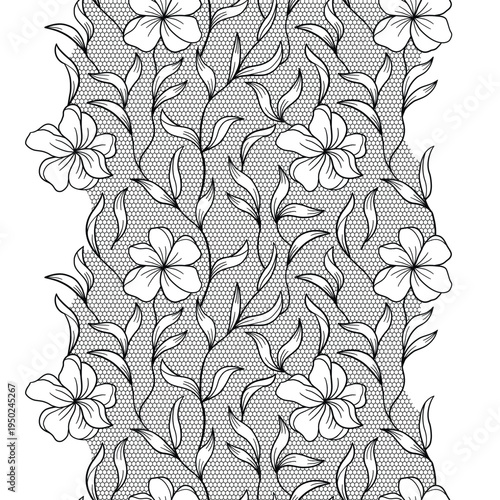 Black Vintage Lace Trim. Seamless Decorative Border. Elegant Black Lace Border. Vintage Seamless Trim Design