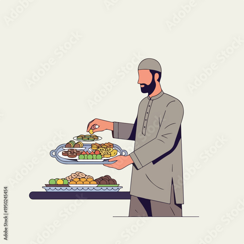 Man serving food on trays for a festive meal occasion