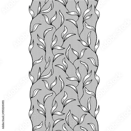 Black Vintage Lace Trim. Seamless Decorative Border. Elegant Black Lace Border. Vintage Seamless Trim Design