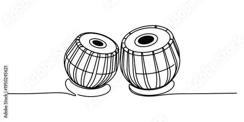 A single continuous line drawing featuring the traditional indian classical hand drum set tabla