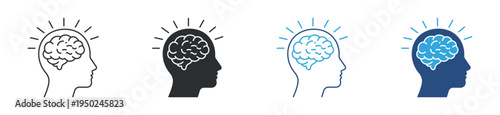 Human brain icon set. Mind thinking head with brain icon, intelligence and idea concept. Vector illustration.
