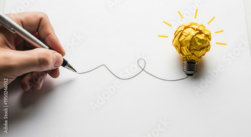 手がペンを持ち、アイデアの電球を鮮やかに描き出す素晴らしい瞬間。