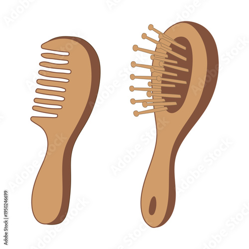 Wooden hair brush and comb set for daily beauty care