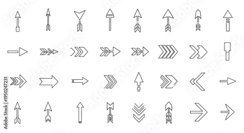 Collection of various directional arrows and human figures in different poses and actions