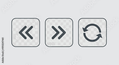 Three circular icons representing navigation controls for moving forward, backward, and refreshing