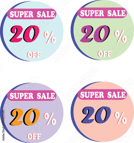 Colorful super sale 20 percent off badges