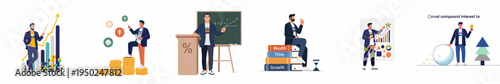 Collection of Business and Finance Illustrations Depicting Compound Interest, Wealth Accumulation, Financial Planning, and Investment Growth Strategies.