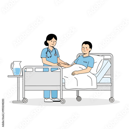 Nurse Caring for Patient in Hospital Bed, Medical Care and Support