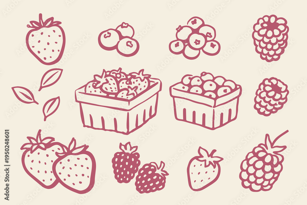 Fototapeta premium Berry set outline sketch vector illustration