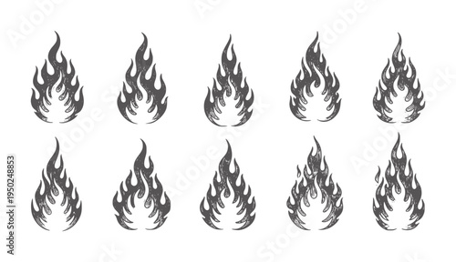 Ten dark grey textured flame arranged in two rows fire