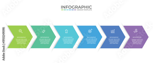 Business growth arrow template. Infographic 6 steps to success. Vector illustration.