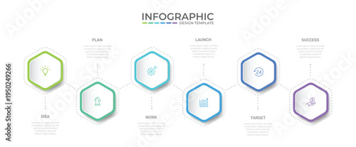 Vector Infographic design with icons and 6 options or steps. Infographics for business concept. Can be used for presentations banner, workflow layout, process diagram, flow chart, info graph