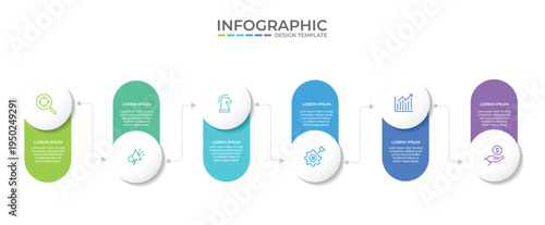 Vector Infographic design with icons and 6 options or steps. Infographics for business concept. Can be used for presentations banner, workflow layout, process diagram, flow chart, info graph