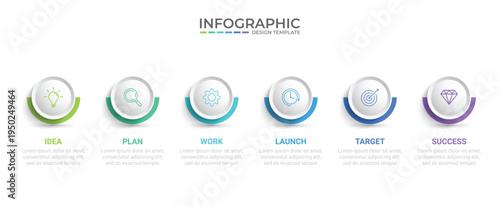Vector Infographic design with icons and 6 options or steps. Infographics for business concept. Can be used for presentations banner, workflow layout, process diagram, flow chart, info graph