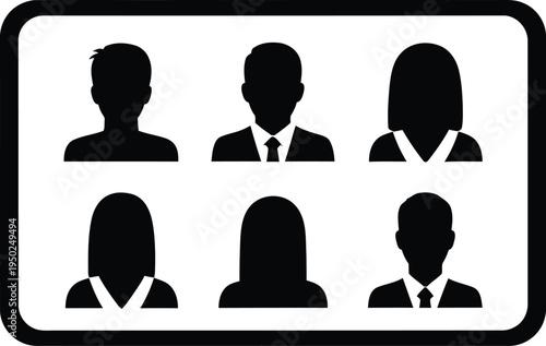 Group of diverse people profile icons inside rounded rectangle