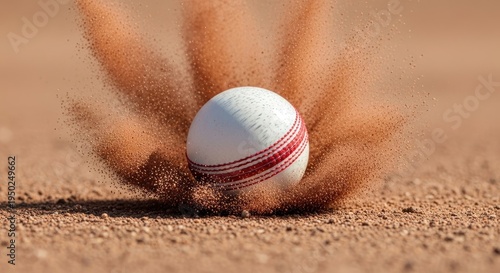 Cricket Ball Buried in Sandy Ground.