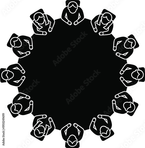 People sitting around a circular table top view silhouette