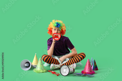 Funny girl in clown costume...