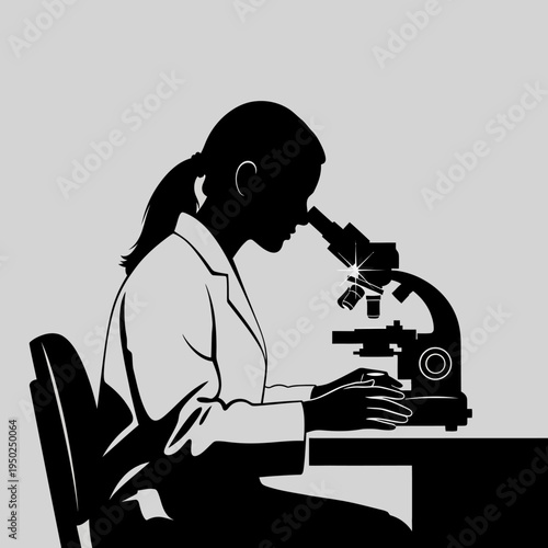 Scientist looking through microscope in laboratory, close-up silhouette