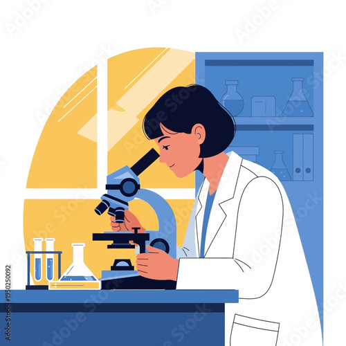 Scientist looking through microscope in laboratory, research and discovery