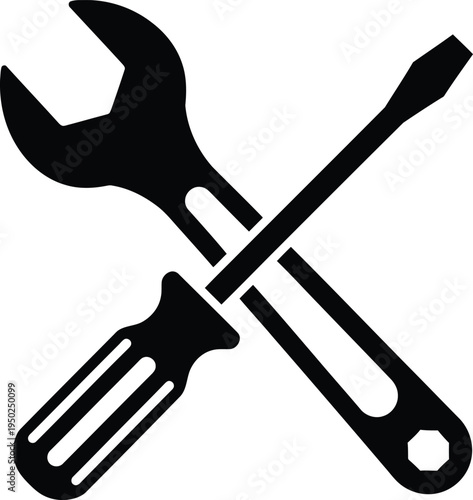 Tools wrench and screwdriver crossed for repair and construction
