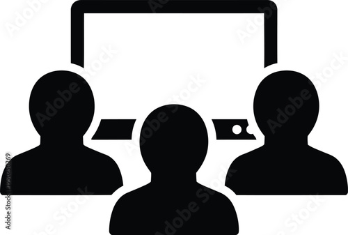 Business people silhouettes looking at digital screen icon