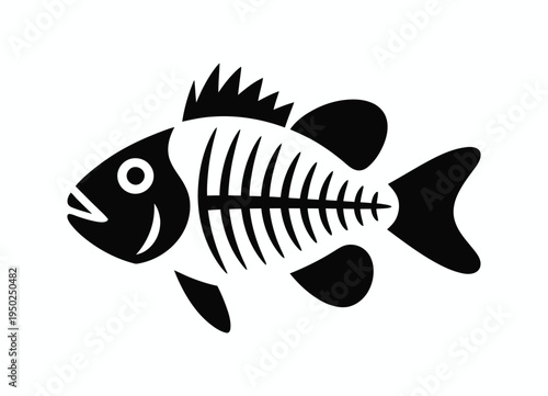 Fish Skeleton Outline Symbol Isolated on White Background